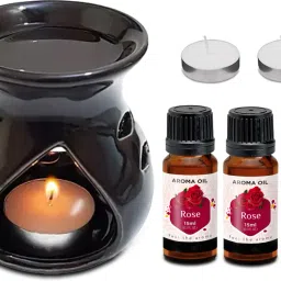 PEEPRESION Essential Oil Burner Diffuser With 2 T-light Candle & 3 Rose Scented Aroma Oil Home, Office, Spa, Hotel, Temple, Club, Pub Bar, Gym Diffuser-image-74