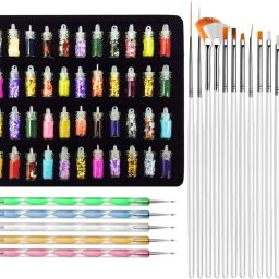 48 Pcs Nail Art Glitter With 15 Pcs White Nail Brush & dotting Pen Nail Art Kit-picture-18