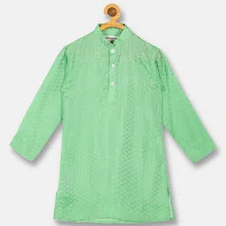 Sethukrishna Boys Green Geometric Thread Work Jacquard Kurta-image-12
