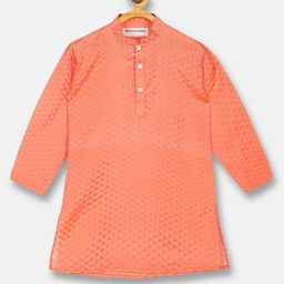 Sethukrishna Boys Orange Ethnic Motifs Thread Work Jacquard Kurta-image-23