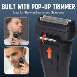 SOLIMPIA HT-916 Cordless Rechargeable Waterproof 3 Blades Wet & Dry Electric Razor Beard Shaver for Men with Pop-Up Trimmer Super-Fast Charge 90 minutes Runtime with LED Indicator, Silver image 3