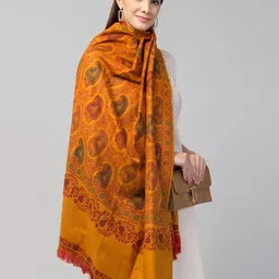 Tweedle Women Mustard Printed Woven Design Shawl-picture-37