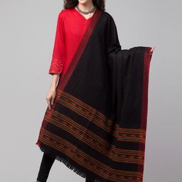 Tweedle Women Black Traditional Kullu Woven-Design Shawl-15