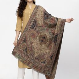 Anekaant Women Navy Blue & Beige Woven Design Stole-image-45