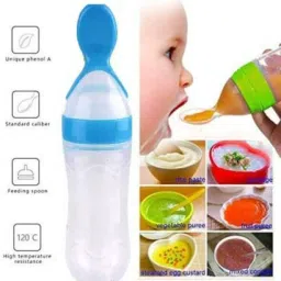 Silicone Baby Food Feeding Bottle with Spoon - 90 ml- Silicon-69