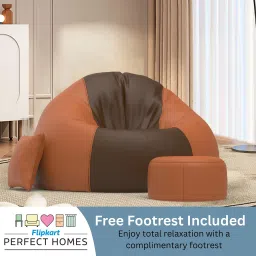 flipkart perfect homes XXXL FluffCloud Sofa With Free Cushion and Puffy , Tan-Brown::Brown Teardrop Bean BagWith Bean Filling image 3