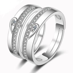 Stainless Steel Cubic Zirconia Silver Plated Ring Set-image-30