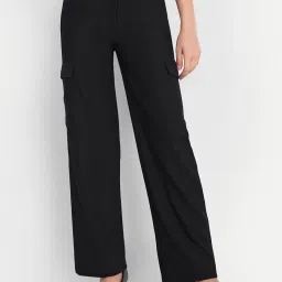 Women Loose Fit Black Pure Cotton Trousers-image-50