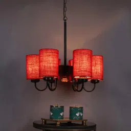 new era Devansh 06 Light Black Iron Powder coated Chandelier With Maroon Jute Shade (19x19x24 ) Inches-picture-7