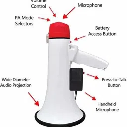 adiohub Megaphone Speaker Lightweight Bullhorn - Adjustable Volume Control and 500 Meter Range 30 watts Handheld megaphone with recorder, USB and memory card 50 Watts Handheld Megaphone with Recorder Bluetooth USB and Memory Card Input for Announcing; Talk; Record; Play; Siren; Music with Battery and Charger Megaphone Speaker PA Bullhorn Outdoor PA System image 3
