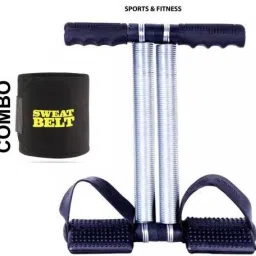 Combo Black Double Steel Spring with Sweat Belt Size Free Fitness Accessory Kit Kit-7