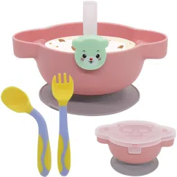 Akita Baby Feeding Bowl With Suction -Bendable Spoon & Fork & Straw- PP-25
