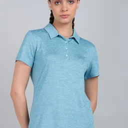 under armour Women Self Design Polo Neck Polyester Light Blue T-Shirt-picture-48