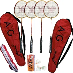 Classy Colored Thrasher Racquets with Feather shuttles and Net Badminton Kit-1
