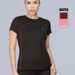 dollar Pack of 3 Microfiber Anti Bacterial Sports Women Solid Crew Neck Polyester Multicolor T-Shirt-picture-43