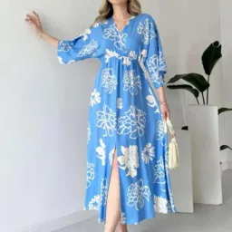 Women Fit and Flare Blue Midi/Calf Length Dress-image-18