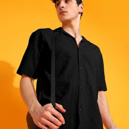 Men Regular Fit Self Design Lapel Collar Casual Shirt-image-24