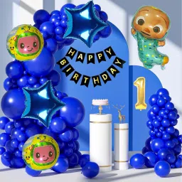 Cocomelon Theme Blue 1st Birthday Decoration Kit Foil Balloons and Banner Combo-image-62