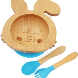 Bamboo Rabbit Suction Bowl with Feeding Spoon and Fork- Bamboo, Silicone-9