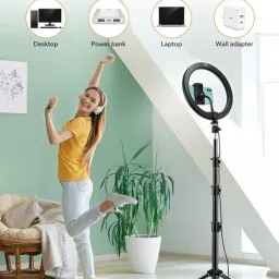RKTech 26cm Dimmable LED Studio Camera Ring Light Phone Video Light Lamp Selfie Ring Flash with Phone Holder for Tiktok YouTube Reels Photo-shoot Video Live Stream Makeup Videos vlogging Vigo Video Shooting | 3 color modes Dimmable Lighting | Recording with Mobile Phone and Camera Clip Setup Ring Flash Flash image 4