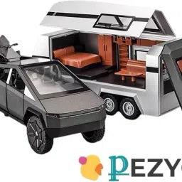 1:32 scale tesla Cybertruck Trailer pull back Toy with Sound & Light for kids-15