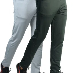 Pack of 2 Men Solid Green, Grey Track Pants-picture-7
