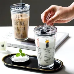 coffee cup sipper glass with straw mug with straw coffee Glass Coffee - 1Pcs Glass Coffee Mug-image-50