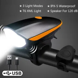 2-in-1 USB Rechargeable Bicycle Horn Light (3 modes) LED Front Light-image-17