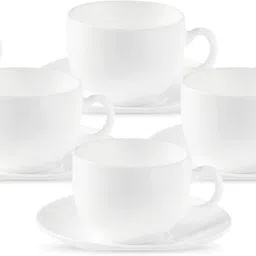 Pack of 12 Opalware Diva Plain White Cup & Saucers for Home & Office (Pack 6+6)-12