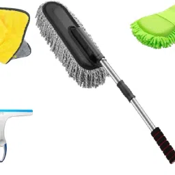 Car duster, Glass Wiper, Car Cleaning Sponge, 1 Microfiber Towel 600 GSM, Carpet Brush Combo-25