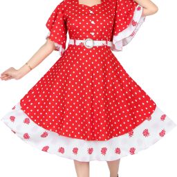 Women A-line Red Below Knee Dress-image-23