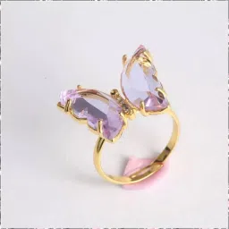 Gold Plated Pink Crystal Butterfly Ring Alloy Crystal Gold Plated Ring-image-10