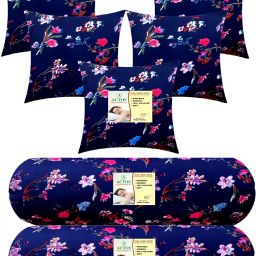 Combo Set Of 5 Cushion And 2 Microfibre Floral Bolster Pack of 7-image-89