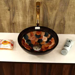 Table Top Designer Premiem Counter Top Wash Basin Round Brown Multicolor_12 x 12 Table Top Basin-image-46