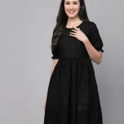 Women Peplum Black Knee Length Dress-image-3