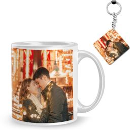 Photo & Text Printed Cup For Birthday , Anniversary Gift White mug + Keychain 05 Ceramic Coffee Mug-23