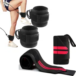 Combo of D-Ring Ankle Strap+Wrist Wrap for Gym Fitness Accessory Kit Kit-image-49