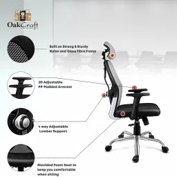 oakcraft Matrix Ergonomic Chair with Soft Comfortable PP Pads on Handles Mesh Office Adjustable Arm Chair image 4