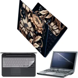 Techfit Full Body Laptop Skin with Screen Guard and Key Guard Decorative Flowers Pattern Combo Set-image-18