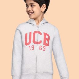 United Colors of Benetton Boys Grey Melange & Pink Brand Logo Print Hooded Sweatshirt-picture-27