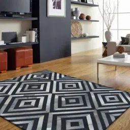 dazzhome Grey & Black Hair On Leather Chevron Hand Woven 3ftX5ft Carpet-picture-23