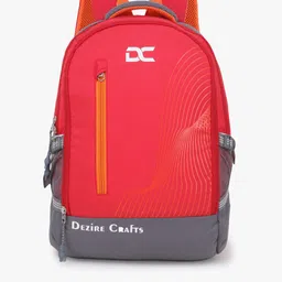 Dezire Crafts Unisex Red & Grey Brand Logo Backpack-image-1