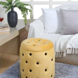 Shadowkart Yellow Wooden Round Ottomans-image-40