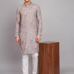 FABDYOR Floral Printed Mandarin Collar Linen Straight Kurta-image-26