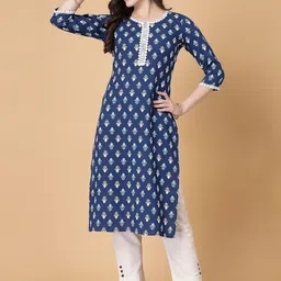 God Bless Round Neck Ethnic Motifs Printed Indigo Kurta-picture-12