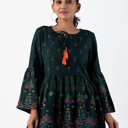 KALINI Green Print Indigo Top-27