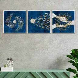 art street Abstract Blue Canvas Framed People and Places Art Panels Set of 3-picture-27