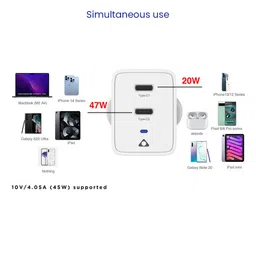 stuffcool Neo 67W Type C 2-Port Fast Charger (Adapter Only, Auto Detect IC, White) image 4