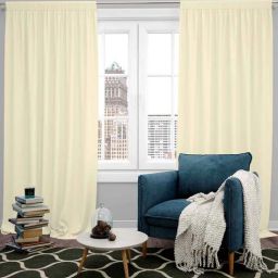 parda online Off White Polyster Solid 7ft Blackout Rod Pocket Window/Door (1 Pc)-picture-1