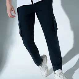 Hubberholme Men Navy Blue Slim Fit Solid Cargos-image-68